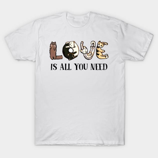 Love Is All You Need Cat Lover T-Shirt by AnnetteNortonDesign